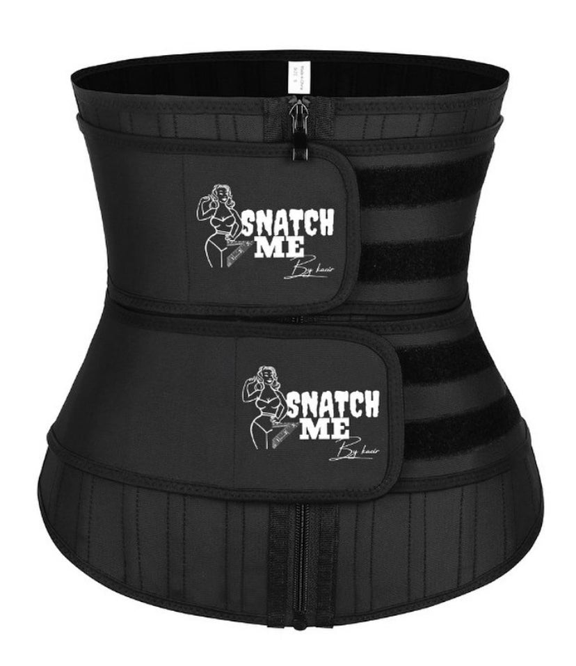 Fitted Curve Black 25 Steel Boned Latex Waist Trainer Double Belt - snatchmebykaoir